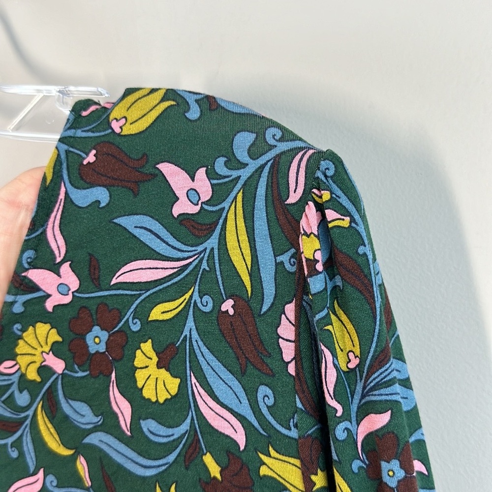 Boden Green Floral-Print Midi Dress with Pink, Teal, Yellow and Brown Accents - Picture 10 of 14
